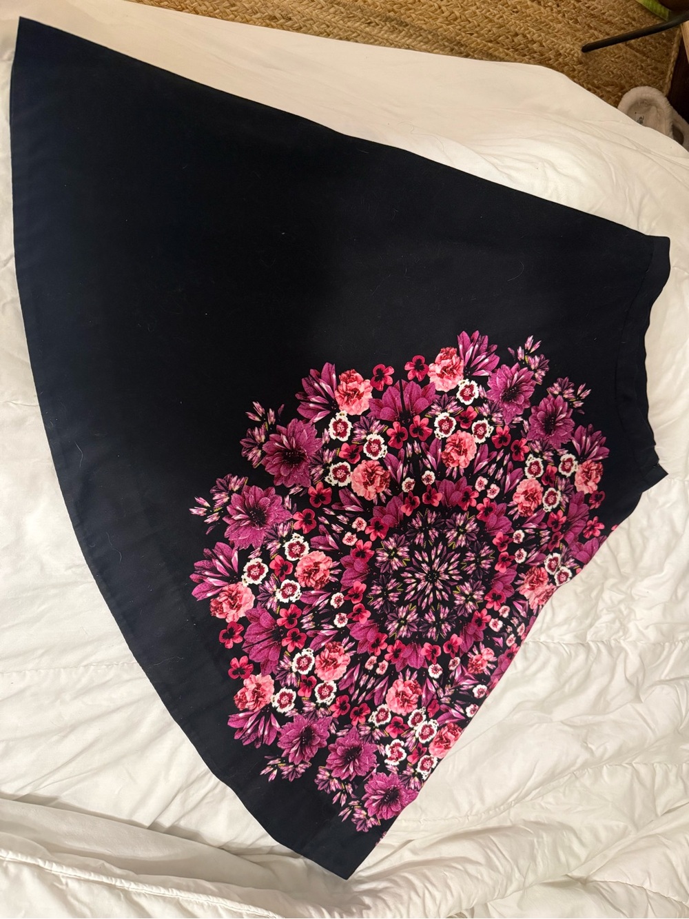 Black A-Line Skirt with Pink Floral Mandala Print